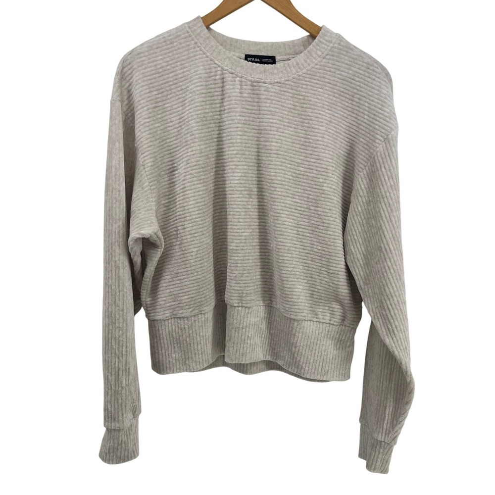 prAna Escambia Pull Over Beige Crewneck Ribbed Textured Slouchy Fit Women Medium